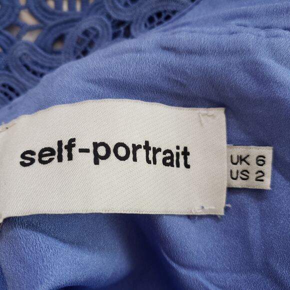 NEW self-portrait Lace Peplum Dress Blue Plunging Neck Revolve Women 2 - Picture 10 of 15